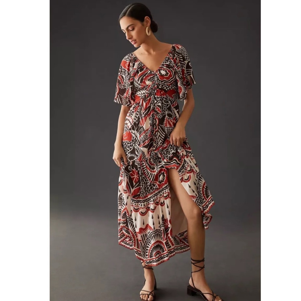 Anthropologie Floral Tiered Maxi Dress Medium